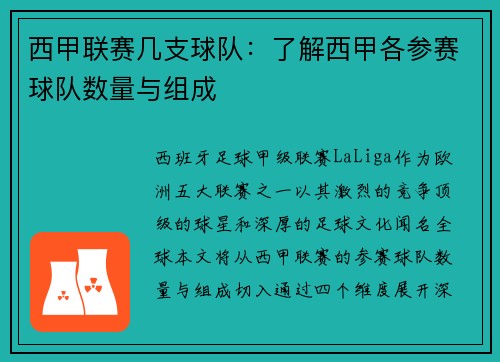西甲联赛几支球队：了解西甲各参赛球队数量与组成