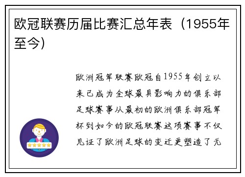 欧冠联赛历届比赛汇总年表（1955年至今）