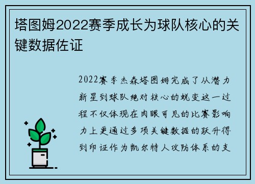 塔图姆2022赛季成长为球队核心的关键数据佐证